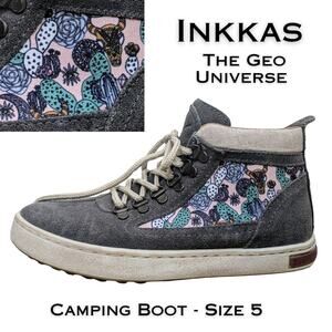 Inkkas The Geo Universe Womens Hiking Boot 5 Gray Suede Leather Camping Cactus
